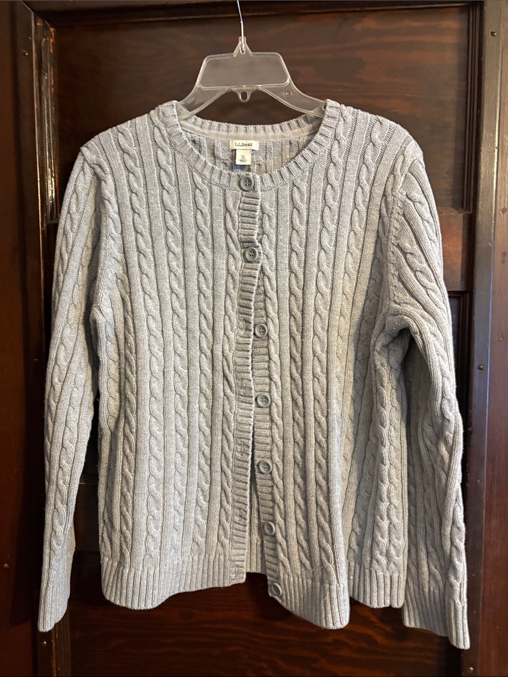 L.L. Bean Women's Light Gray Cable-Knit Button-Up Cardigan